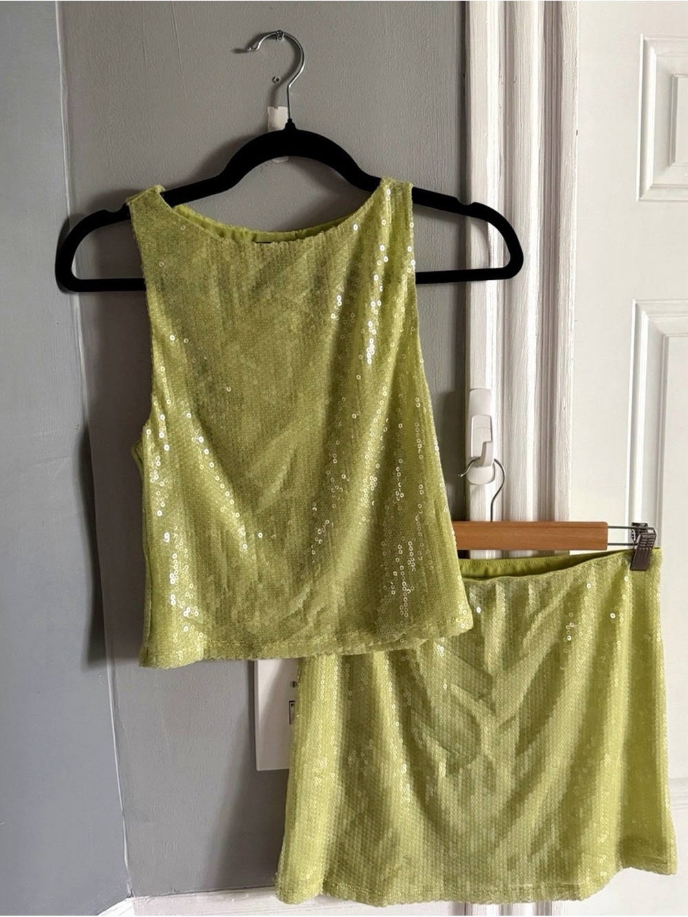 White Fox Boutique Lime Green Sequin Skirt Set